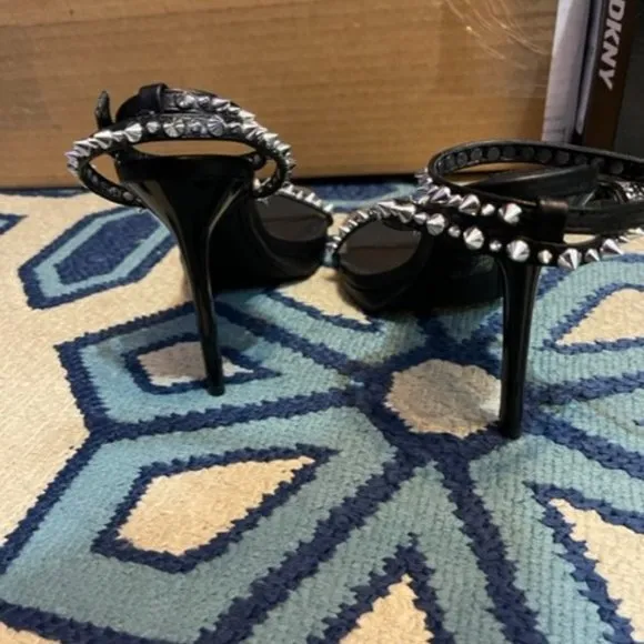 DKNY Dacia Silver Studded Dress Stiletto Sandals Size 6.5