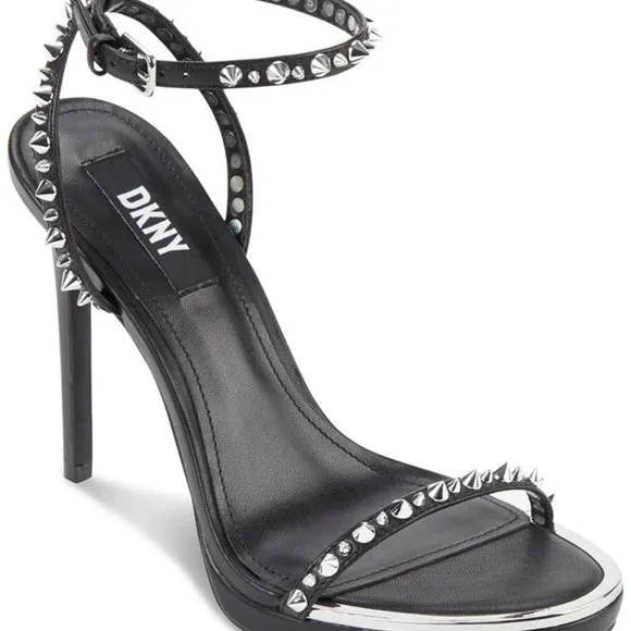 DKNY Dacia Silver Studded Dress Stiletto Sandals Size 6.5