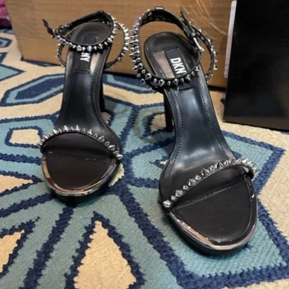 DKNY Dacia Silver Studded Dress Stiletto Sandals Size 6.5