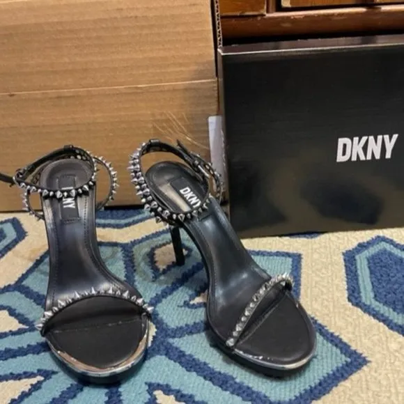 DKNY Dacia Silver Studded Dress Stiletto Sandals Size 6.5