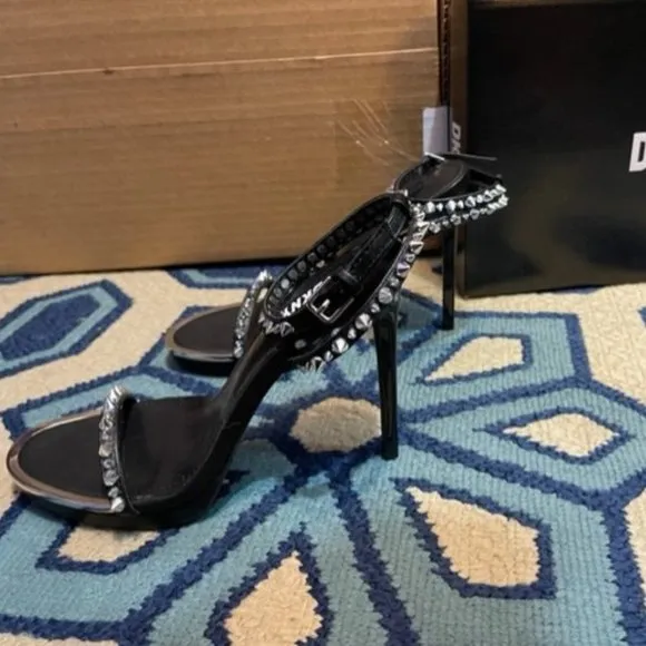 DKNY Dacia Silver Studded Dress Stiletto Sandals Size 6.5