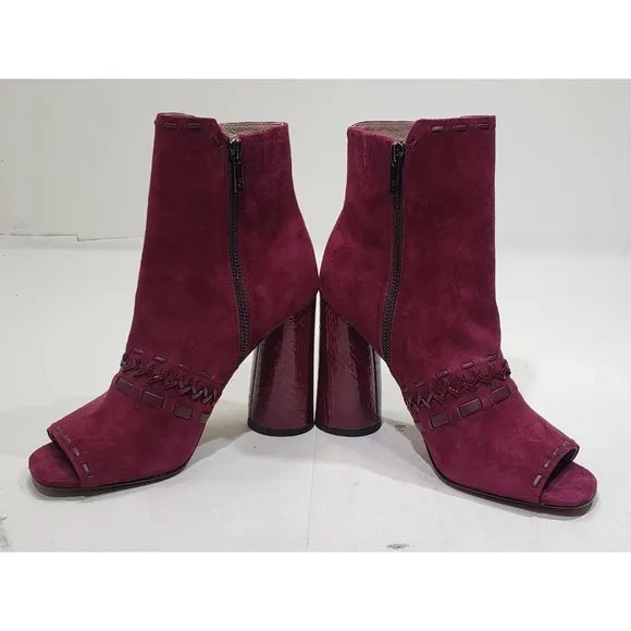 Donald Pliner Briget Womens Ankle Boots Suede Peep Toe Snakeskin Maroon Size 8M