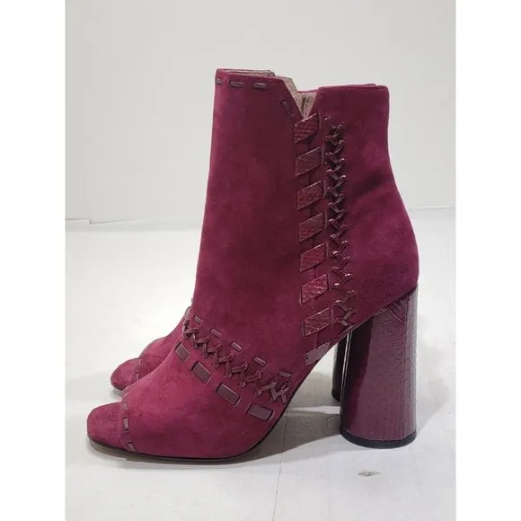 Donald Pliner Briget Womens Ankle Boots Suede Peep Toe Snakeskin Maroon Size 8M