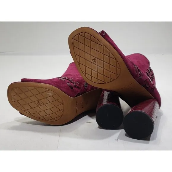 Donald Pliner Briget Womens Ankle Boots Suede Peep Toe Snakeskin Maroon Size 8M