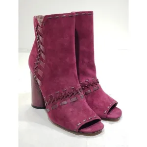 Donald Pliner Briget Womens Ankle Boots Suede Peep Toe Snakeskin Maroon Size 8M