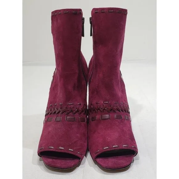 Donald Pliner Briget Womens Ankle Boots Suede Peep Toe Snakeskin Maroon Size 8M