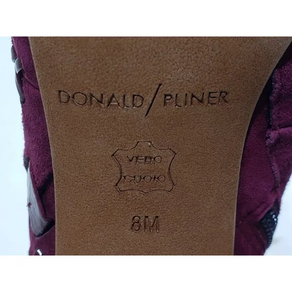 Donald Pliner Briget Womens Ankle Boots Suede Peep Toe Snakeskin Maroon Size 8M