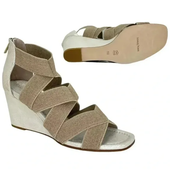 Donald Pliner Lelle Natural Linen Elastic Womens Wedge Sandals Size 11M