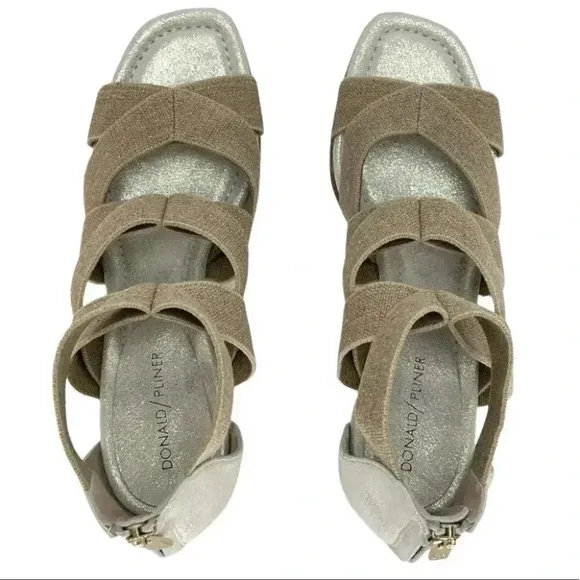 Donald Pliner Lelle Natural Linen Elastic Womens Wedge Sandals Size 11M