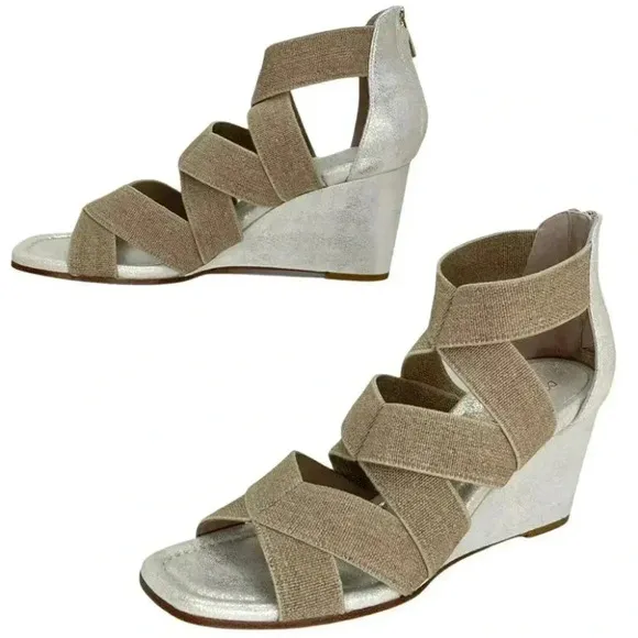 Donald Pliner Lelle Natural Linen Elastic Womens Wedge Sandals Size 11M