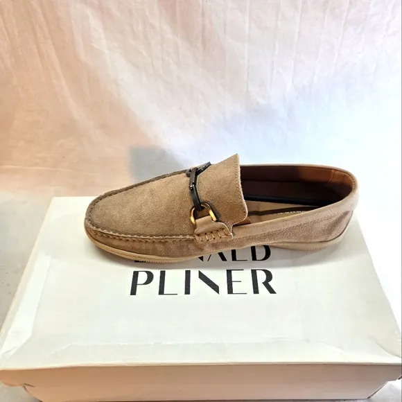 Donald Pliner London Bit Men's Size 7.5 Beige Suede Loafer Shoes New