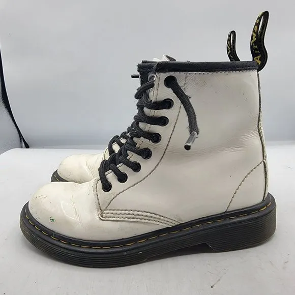 Dr Doc Martens Youth Size 13 Combat Boots White Leather Lace Up Side Zip 1460J