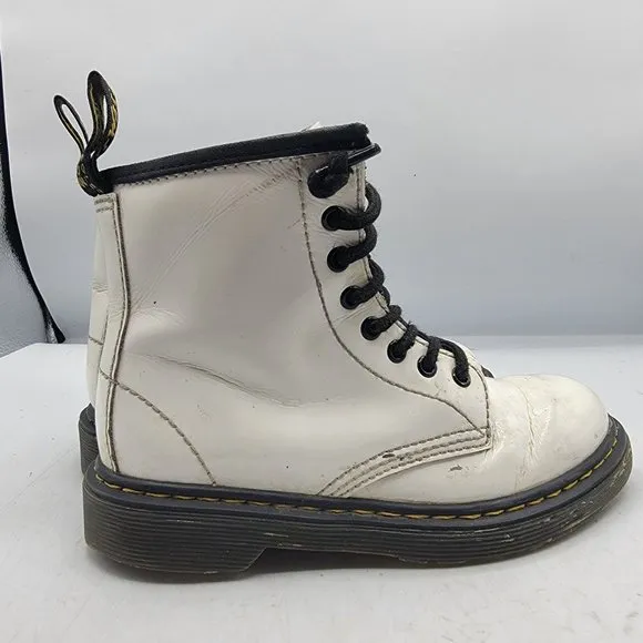 Dr Doc Martens Youth Size 13 Combat Boots White Leather Lace Up Side Zip 1460J