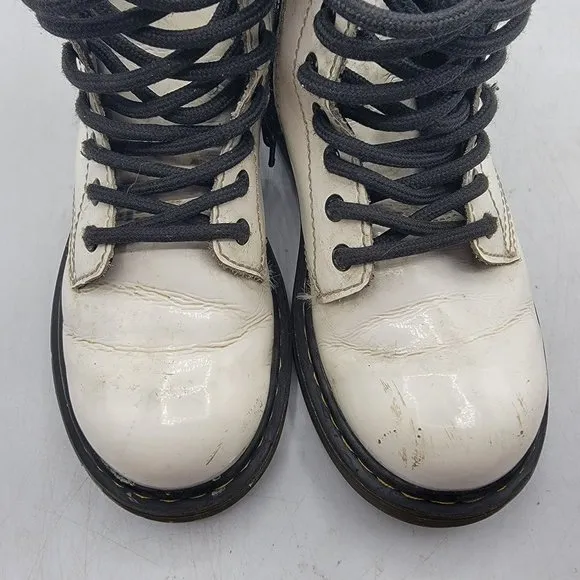 Dr Doc Martens Youth Size 13 Combat Boots White Leather Lace Up Side Zip 1460J