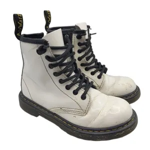Dr Doc Martens Youth Size 13 Combat Boots White Leather Lace Up Side Zip 1460J