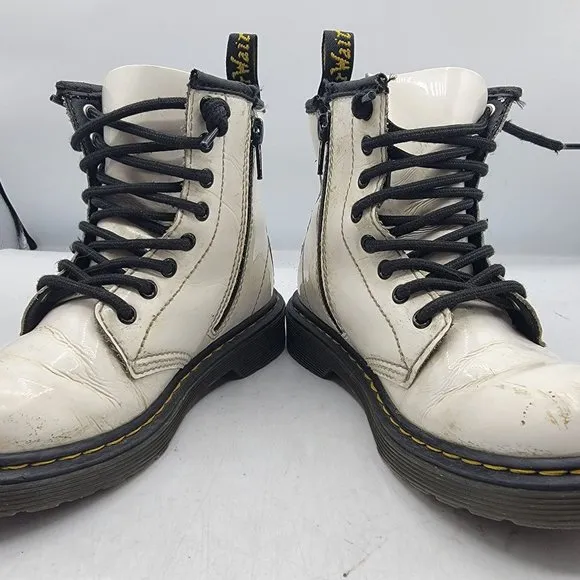 Dr Doc Martens Youth Size 13 Combat Boots White Leather Lace Up Side Zip 1460J
