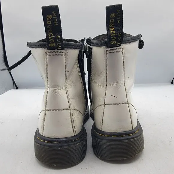 Dr Doc Martens Youth Size 13 Combat Boots White Leather Lace Up Side Zip 1460J