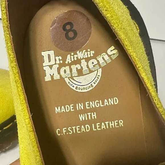 Dr Martens 1461 MADE IN‎ ENGLAND BUCK SUEDE SHOES Yellow Sun Size 7UK 8USM 9USL
