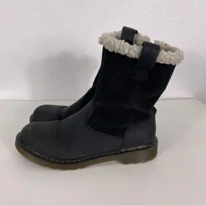 Dr. Martens Black Leather &amp; Suede with White Fur Lined Winter Boots