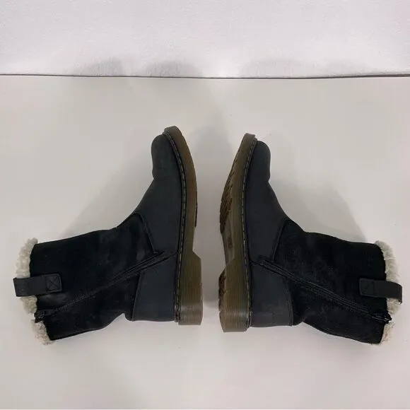 Dr. Martens Black Leather &amp; Suede with White Fur Lined Winter Boots