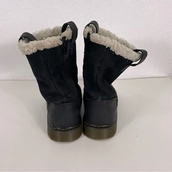 Dr. Martens Black Leather &amp; Suede with White Fur Lined Winter Boots