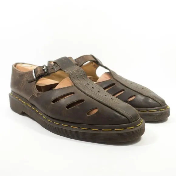 Dr Martens England Made Leather T-Strap Sandal Shoes - Men's Size 9 UK / 10 US