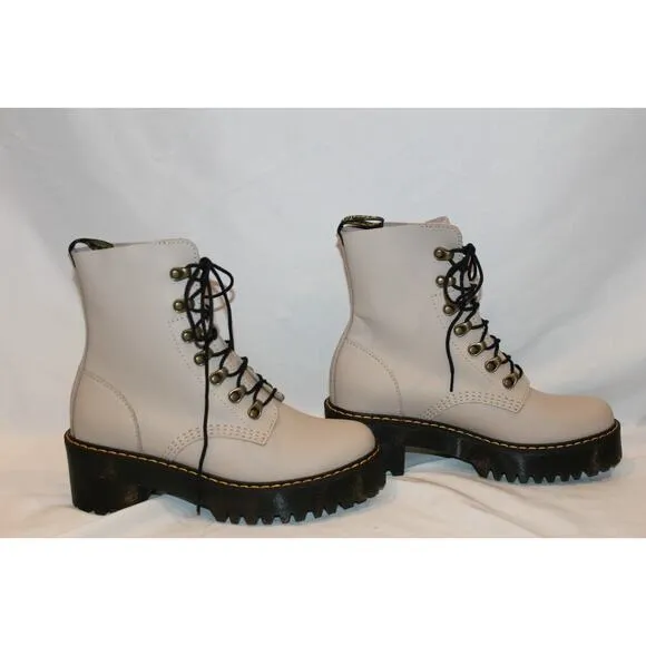 Dr. Martens Leona Women's Leather Platform Boots Vintage Taupe‎ NEW