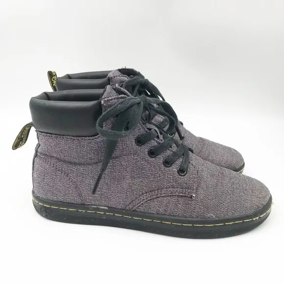 DR. MARTENS Maelly Lead Gray Overdyed Twill Canvas Lace Up Combat Boots Womens 6