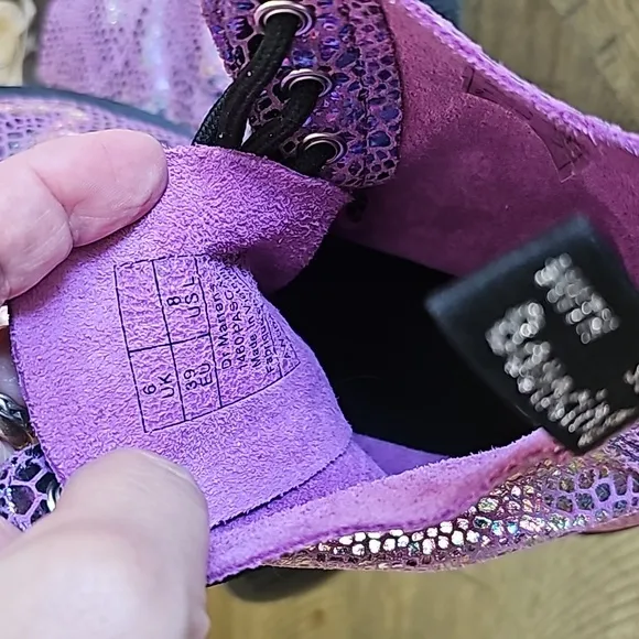 Dr. Martens Pascal Purple Snake Metallic Suede Boots 1460 Retail $180