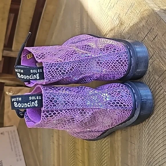 Dr. Martens Pascal Purple Snake Metallic Suede Boots 1460 Retail $180