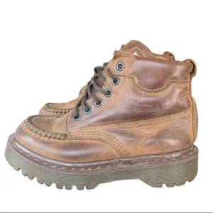 Dr. Martens Vintage MIE 90s Y2K 8058 Brown Leather Moc Toe Platform Combat Boots