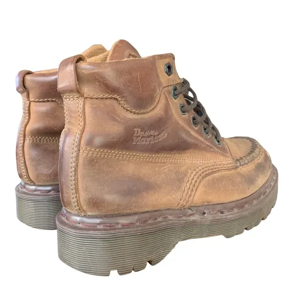 Dr. Martens Vintage MIE 90s Y2K 8058 Brown Leather Moc Toe Platform Combat Boots