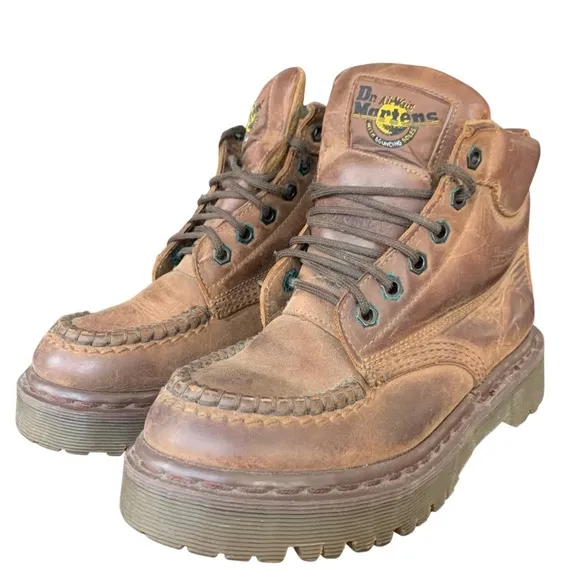 Dr. Martens Vintage MIE 90s Y2K 8058 Brown Leather Moc Toe Platform Combat Boots