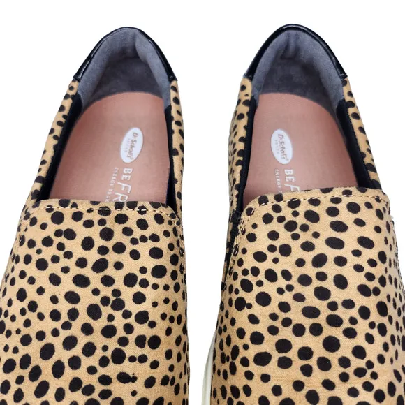 Dr Scholls Shoes Womens 9.5 Cheetah Print Animal Tan Black Slip Ons Comfy