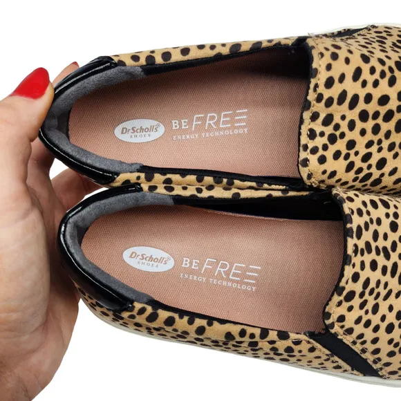 Dr Scholls Shoes Womens 9.5 Cheetah Print Animal Tan Black Slip Ons Comfy