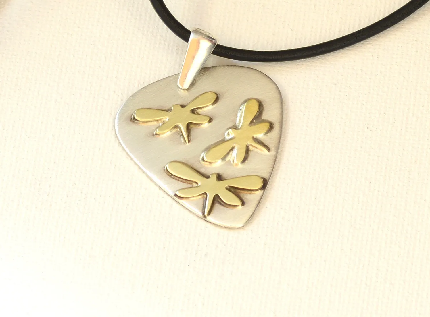Dragonfly on Guitar Pick Necklace in Sterling Silver