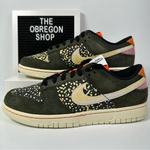 DUNK LOW SE GONE FISHING RAINBOW TROUT SPOTTED SUEDE DARK IRIDESCENT ORANGE PINK