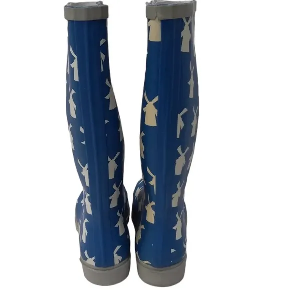 Dutch Bros Rubber Rain Boots Blue   White Windmill Women’s 5.5 DB ‘92