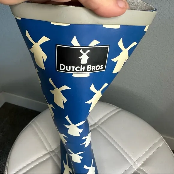 Dutch Bros Rubber Rain Boots Blue   White Windmill Women’s 5.5 DB ‘92