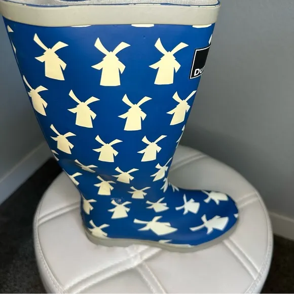 Dutch Bros Rubber Rain Boots Blue   White Windmill Women’s 5.5 DB ‘92