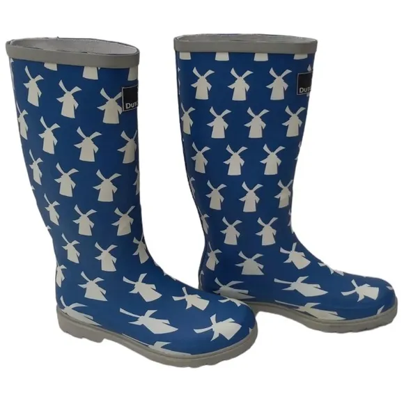 Dutch Bros Rubber Rain Boots Blue   White Windmill Women’s 5.5 DB ‘92