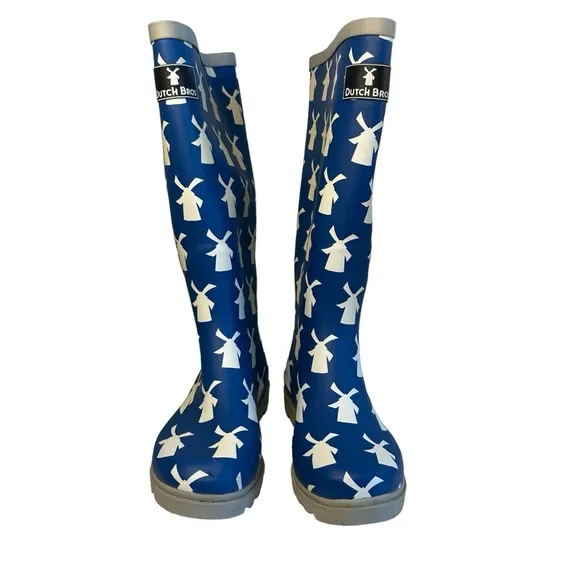 Dutch Bros Rubber Rain Boots Blue   White Windmill Women’s 5.5 DB ‘92