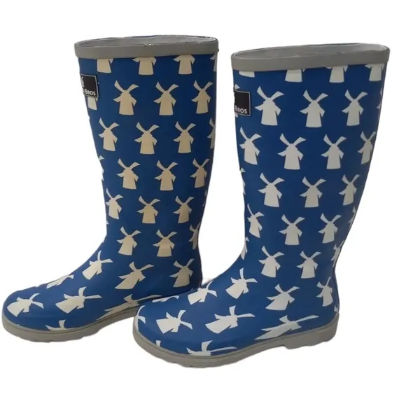 Dutch Bros Rubber Rain Boots Blue   White Windmill Women’s 5.5 DB ‘92