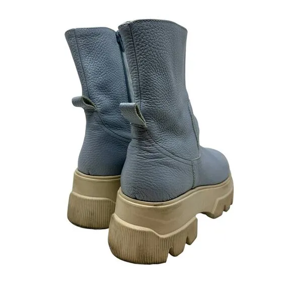 Each x Other Dollaro 65mm Chunky Boots In Blue Leather Lug Sole Size 40 US 10