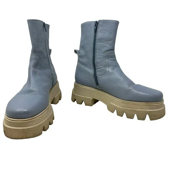 Each x Other Dollaro 65mm Chunky Boots In Blue Leather Lug Sole Size 40 US 10