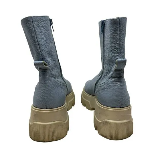 Each x Other Dollaro 65mm Chunky Boots In Blue Leather Lug Sole Size 40 US 10