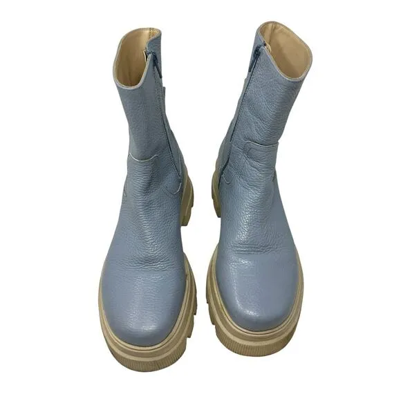 Each x Other Dollaro 65mm Chunky Boots In Blue Leather Lug Sole Size 40 US 10