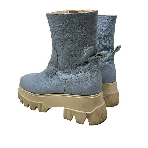 Each x Other Dollaro 65mm Chunky Boots In Blue Leather Lug Sole Size 40 US 10