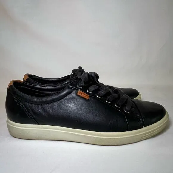 Ecco Men’s Black Leather Lace-Up Tennis Shoes Sneakers Size 38