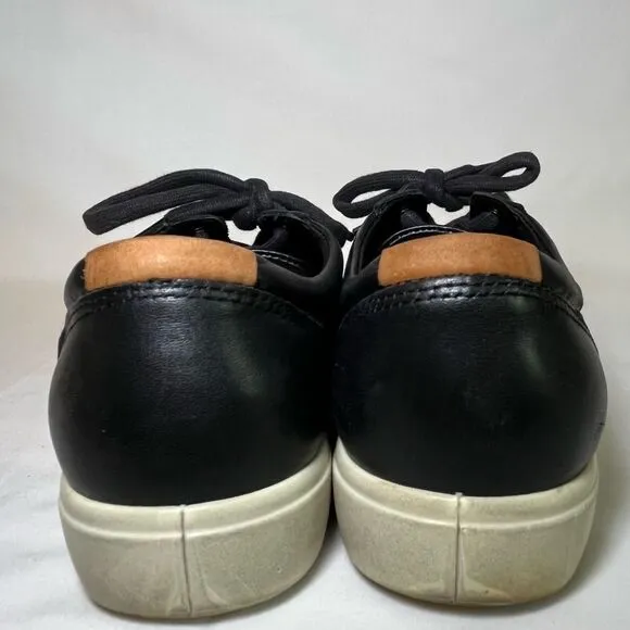 Ecco Men’s Black Leather Lace-Up Tennis Shoes Sneakers Size 38